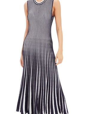 Tuckernuck Navy Blue and White Vertical-Stripe Knit Maxi Dress